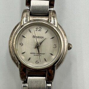 3/$30 Armitron Watch Women Silver Tone Round Dial Water Resistant New Battery 7"